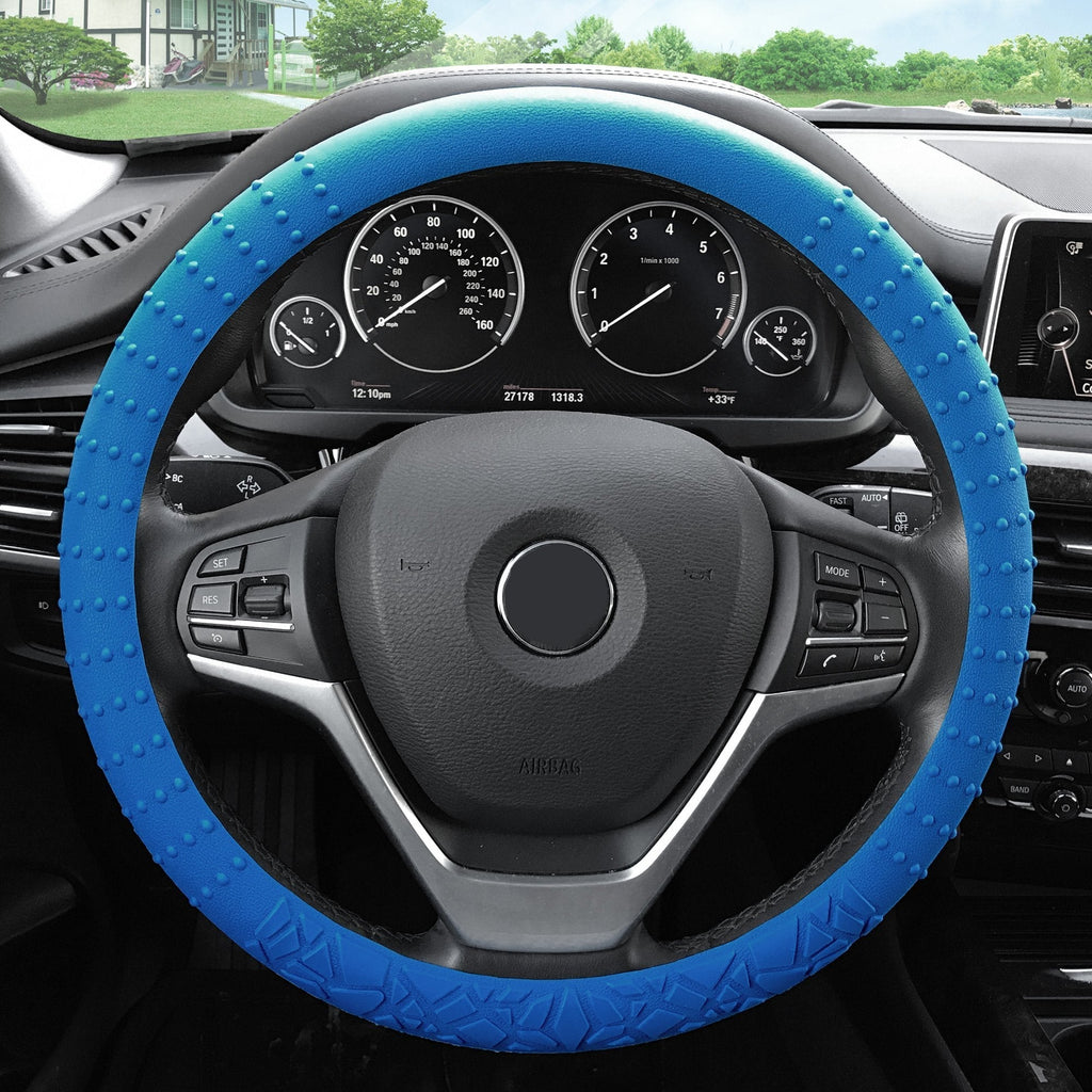  [AUSTRALIA] - FH Group FH3002DARKBLUE Dark Blue Steering Wheel Cover (Silicone W. Nibs & Pattern Massaging grip Wheel Cover Blue Color-Fit Most Car Truck Suv or Van)