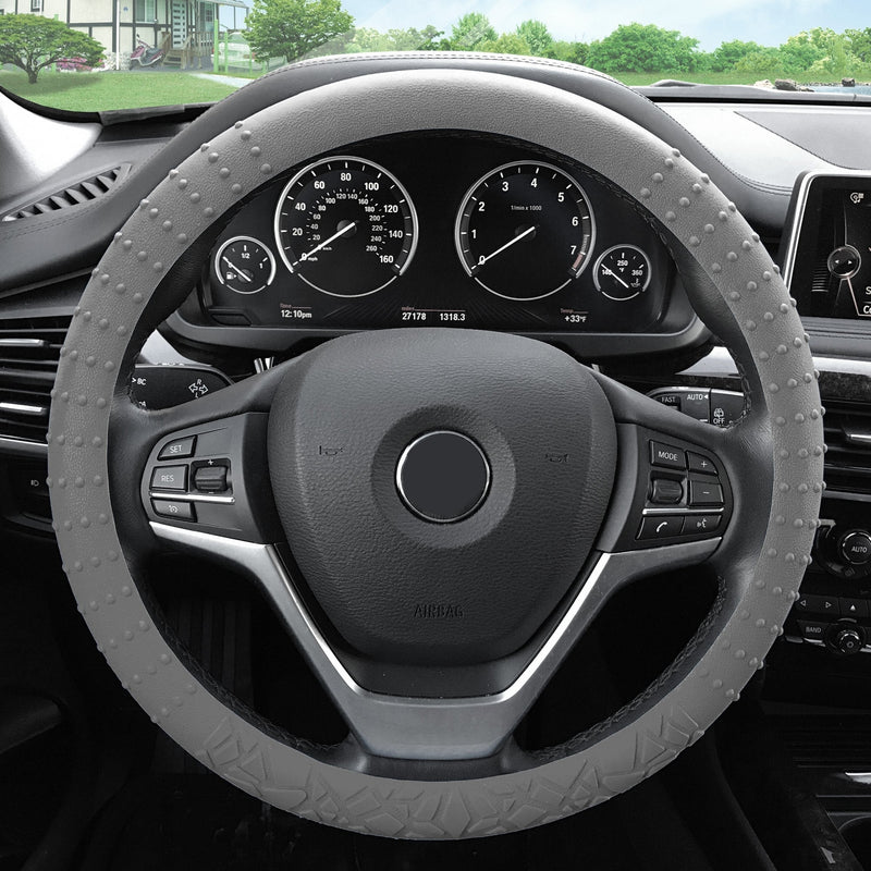 FH Group FH3002GRAY Gray Steering Wheel Cover (Silicone W. Nibs & Pattern Massaging grip Wheel Cover Color -Fit Most Car Truck Suv or Van) - LeoForward Australia