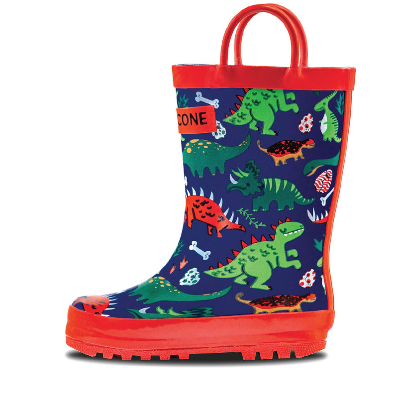 LONECONE Rain Boots with Easy-On Handles in Fun Patterns & Solid Colors for Toddlers and Kids 4 Toddler Puddle-a-saurus Dinosaur - LeoForward Australia
