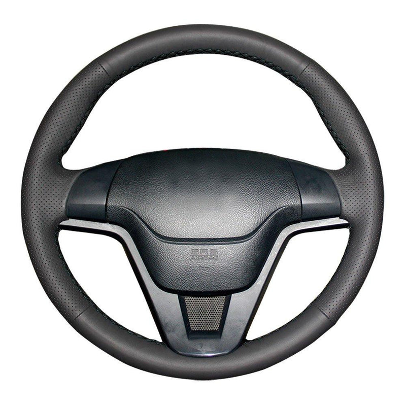  [AUSTRALIA] - Eiseng DIY Genuine Leather Steering Wheel Cover for Honda CRV CR-V SUV 2007 2008 2009 2010 2011 Stitch Sew Interior Accessories (Black thread) Black leather with Black thread