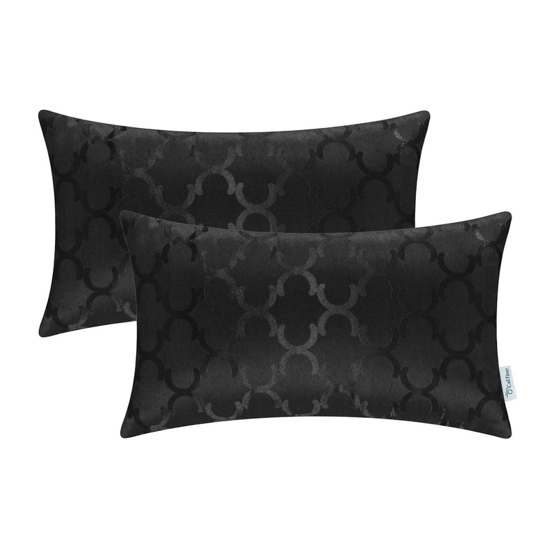  [AUSTRALIA] - CaliTime Pack of 2 Cushion Covers Pillow Cases Shells for Home Sofa Couch Modern Shining & Dull Contrast Quatrefoil Accent Geometric 12 X 20 Inches Black