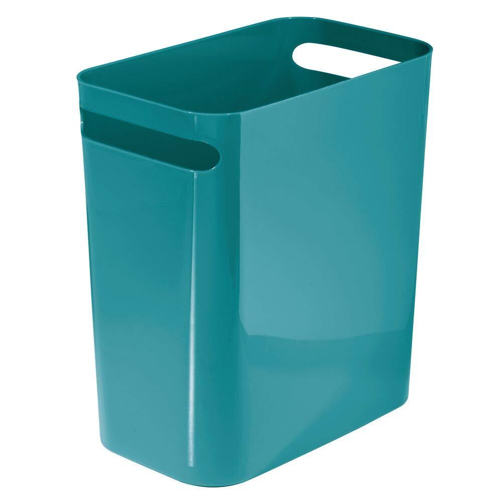 mDesign Slim Plastic Rectangular Large Trash Can Wastebasket, Garbage Container Bin, Handles for Bathroom, Kitchen, Home Office, Dorm, Kids Room - 12" High, Shatter-Resistant - Teal Blue - LeoForward Australia