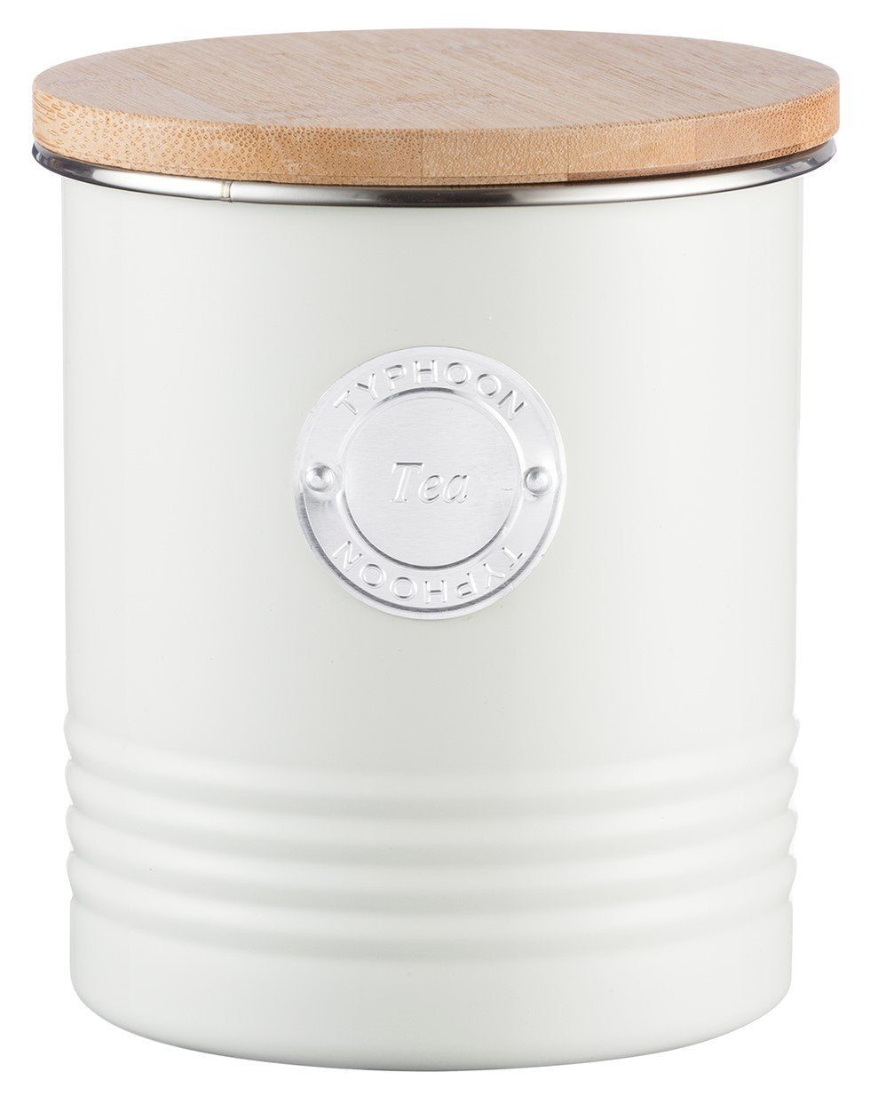  [AUSTRALIA] - Typhoon Living Cream Tea Canister, Airtight Bamboo Lid, Durable Carbon Steel Design with a Hard-wearing Matte Coating, 33-3/4-Fluid Ounces
