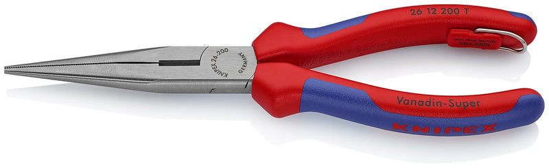 KNIPEX Tools - Long Nose Pliers With Cutter, Multi-Component, Tethered Attachment (2612200TBKA) Tether Point/Comfort Grip - LeoForward Australia