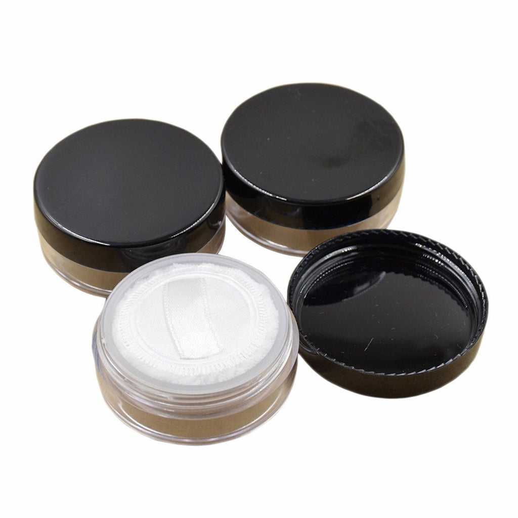 4 Pcs Plastic 5g 5ml Empty Sifter Cosmetic Loose Powder Container Jar Make-up Foundation Powder Puff Box Case with Powder Puff Sponge Black lids - LeoForward Australia