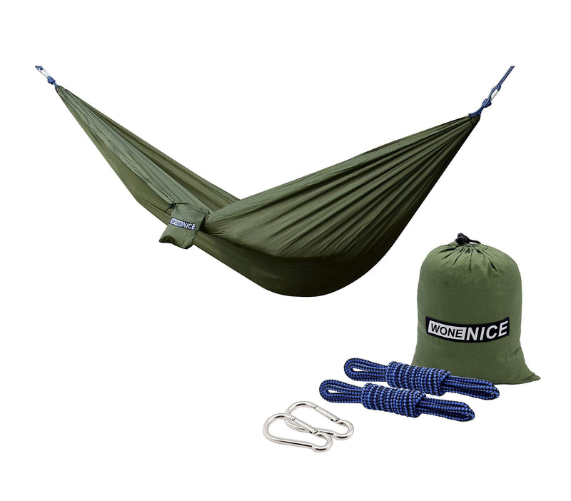  [AUSTRALIA] - WoneNice Camping Hammock - Portable Lightweight Double Nylon Hammock, Best Parachute Hammock with 2 x Hanging Straps for Backpacking, Camping, Travel, Beach, Yard and Garden Army Green