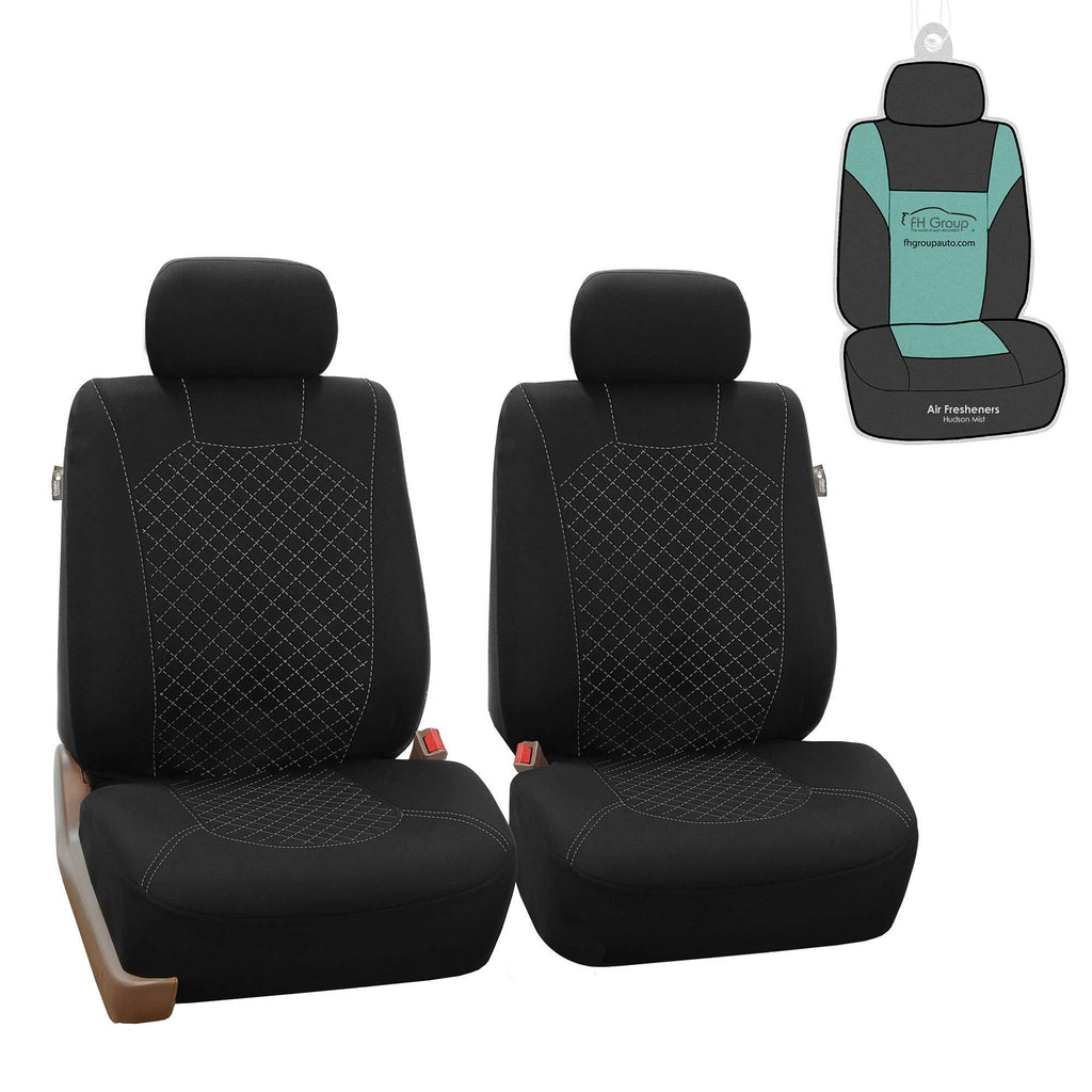  [AUSTRALIA] - FH Group FB066102 Quilted Flat Cloth Seat Covers (White) Front Set with Gift - Universal Fit for Cars Trucks and SUVs White