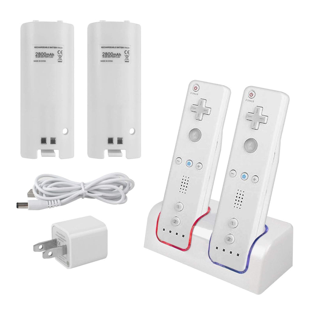  [AUSTRALIA] - Kulannder Wii Remote Battery Charger(Free USB Wall Charger+Lengthened Cord) Dual Charging Station Dock with Two Rechargeable Capacity Increased Batteries for Wii/Wii U Game Remote Controller (White)