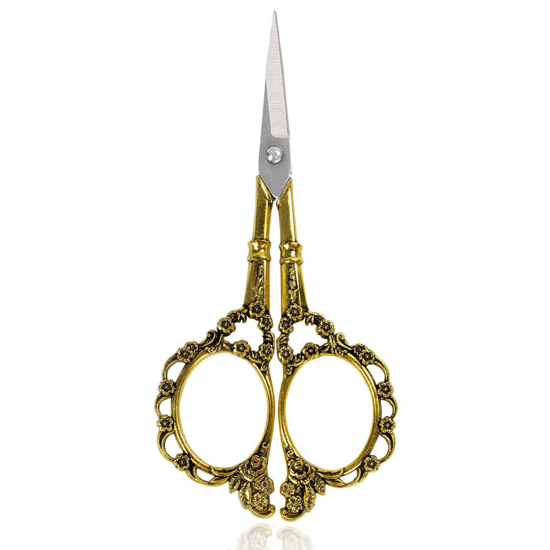  [AUSTRALIA] - BIHRTC Vintage European Style Plum Blossom Scissors for Embroidery, Sewing, Craft, Art Work & Everyday Use (Gold)