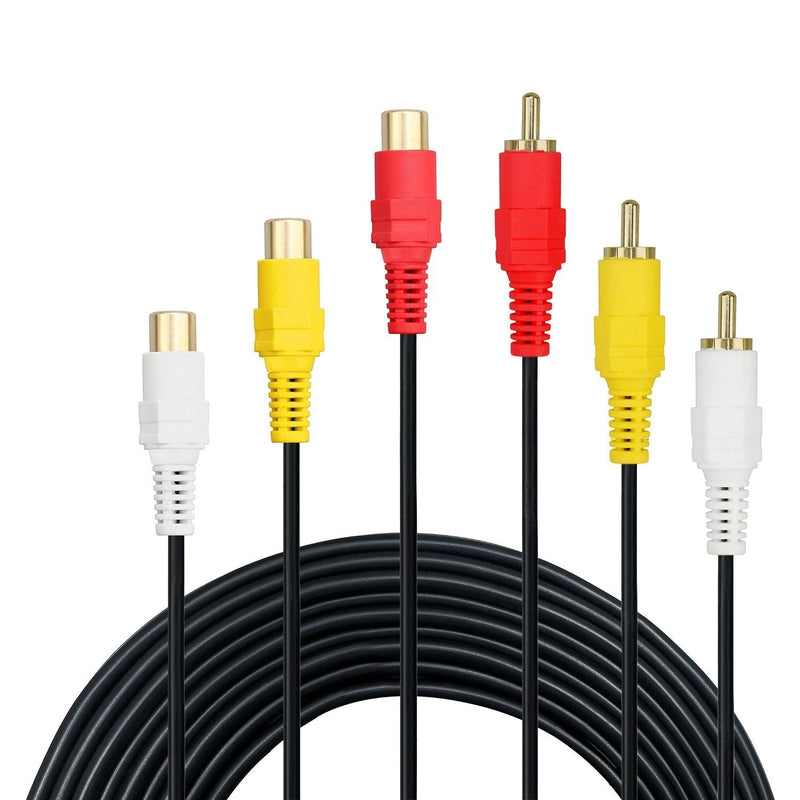 RCA Extension Cable - Gold Plated 3 RCA Male to 3 RCA Female Audio Video Extension Cable 3RCA Male to Female Audio Composite Extension Video Cable DVD CD AV TV (6ft/1.8m) 6ft/1.8m - LeoForward Australia