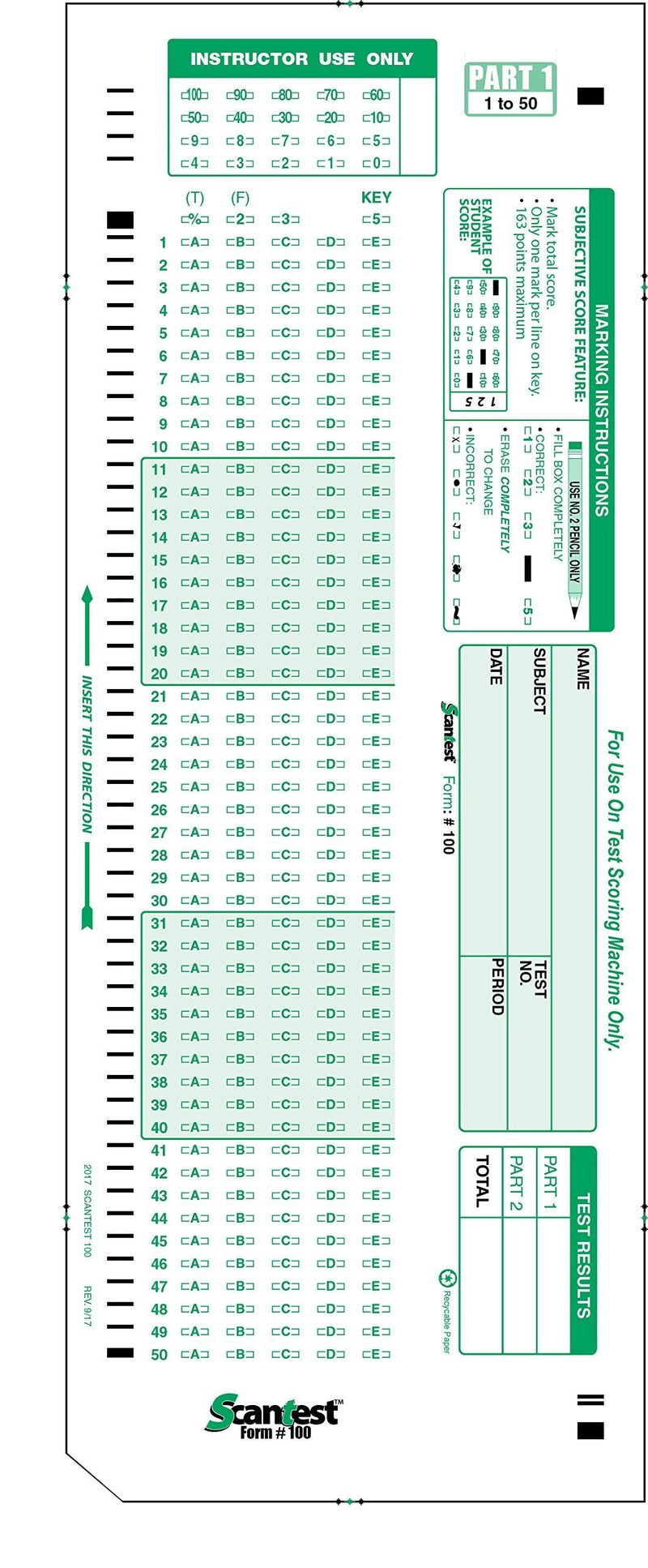  [AUSTRALIA] - SCANTEST-100, 882 E Compatible Testing Forms (50 Sheet Pack)