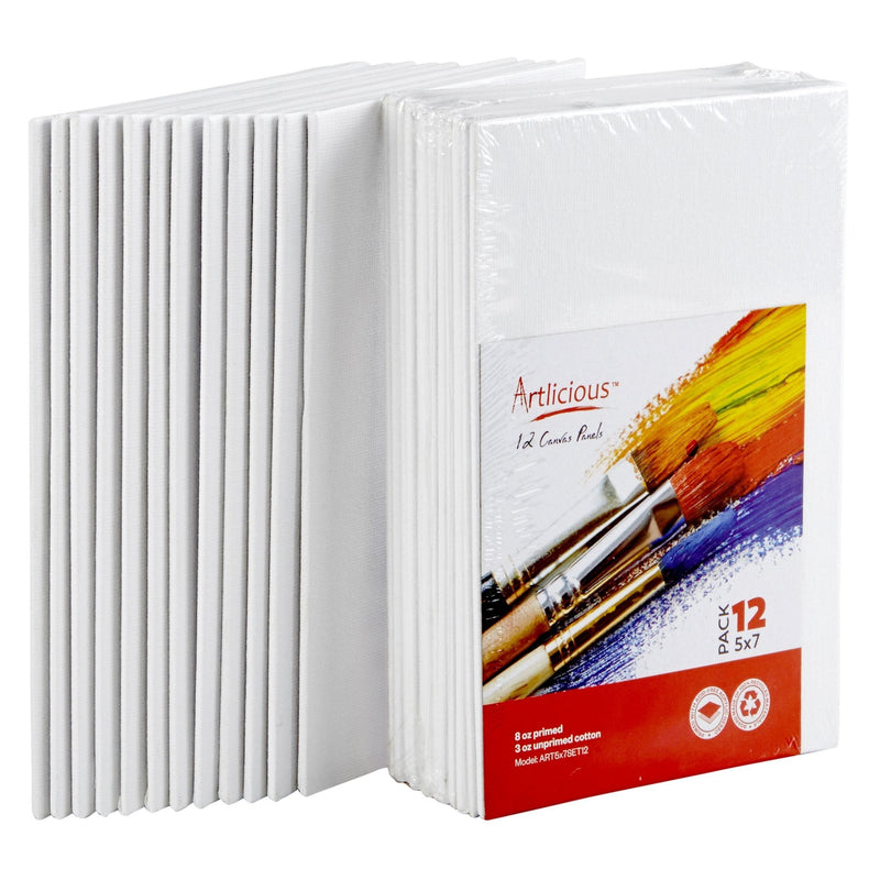Artlicious Canvas Panels 12 Pack - 5 inch x 7 inch Super Value Pack- Artist Canvas Boards for Painting - LeoForward Australia