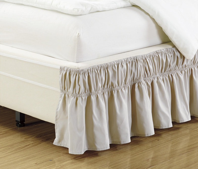  [AUSTRALIA] - Fancy Collection Queen- King Easy Fit Bed Ruffle wrap Around Elastic Bed Skirt with 17" Drop New Easy Install Solid Beige New Queen/King