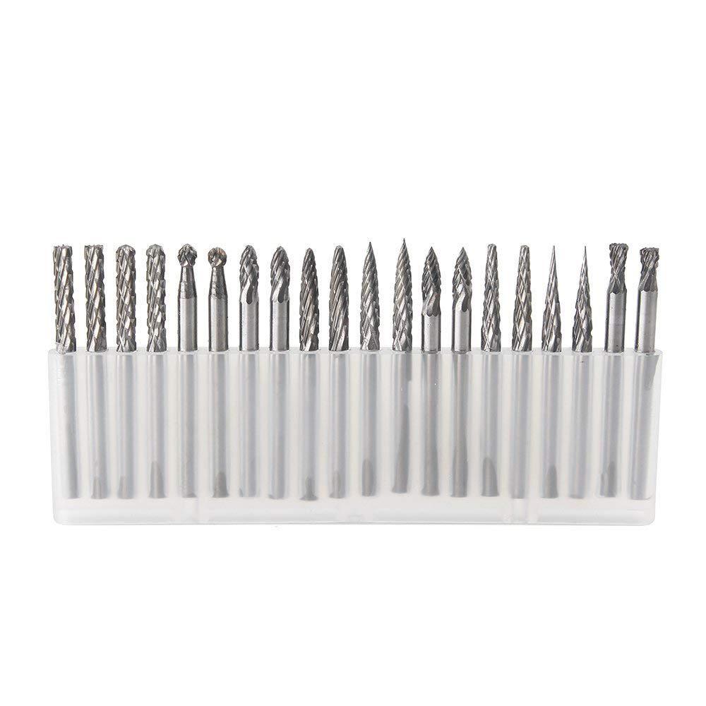YUFUTOL 20pcs Solid Carbide Burr Set 0.118‘’（3mm）Shank Tungsten Carbide Rotary Files Burrs with 3mm Cutting Head Diameter Fits Most Rotary Drill Die Grinder for Woodworking,Engraving,Drilling,Carving - LeoForward Australia