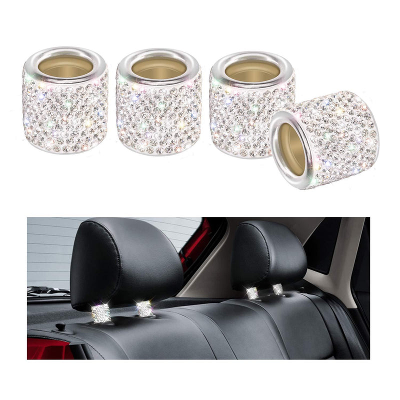  [AUSTRALIA] - Car Headrest Collars, YINUO 4 Pack Crystal Car Seat Headrest Decoration Charms For Auto Car Truck SUV Vehicle - Silver