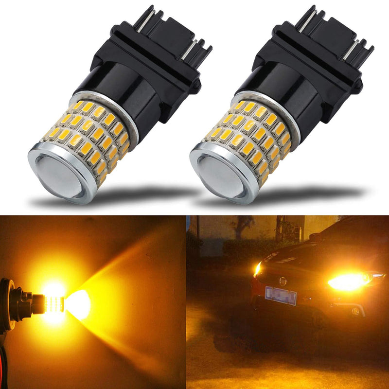 iBrightstar Newest 9-30V Super Bright Low Power 3156 3157 3057 4157 LED Bulbs with Projector Lenses Replacement for Front/Rear Turn Signal Blinker Lights or Brake Tail Parking Lights, Amber Yellow - LeoForward Australia