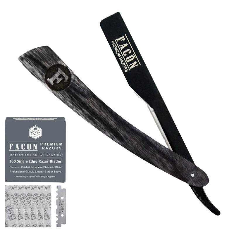 100 BLADES + Facón Professional Wooden Straight Edge Barber Razor - Salon Quality Cut Throat Shavette - LeoForward Australia