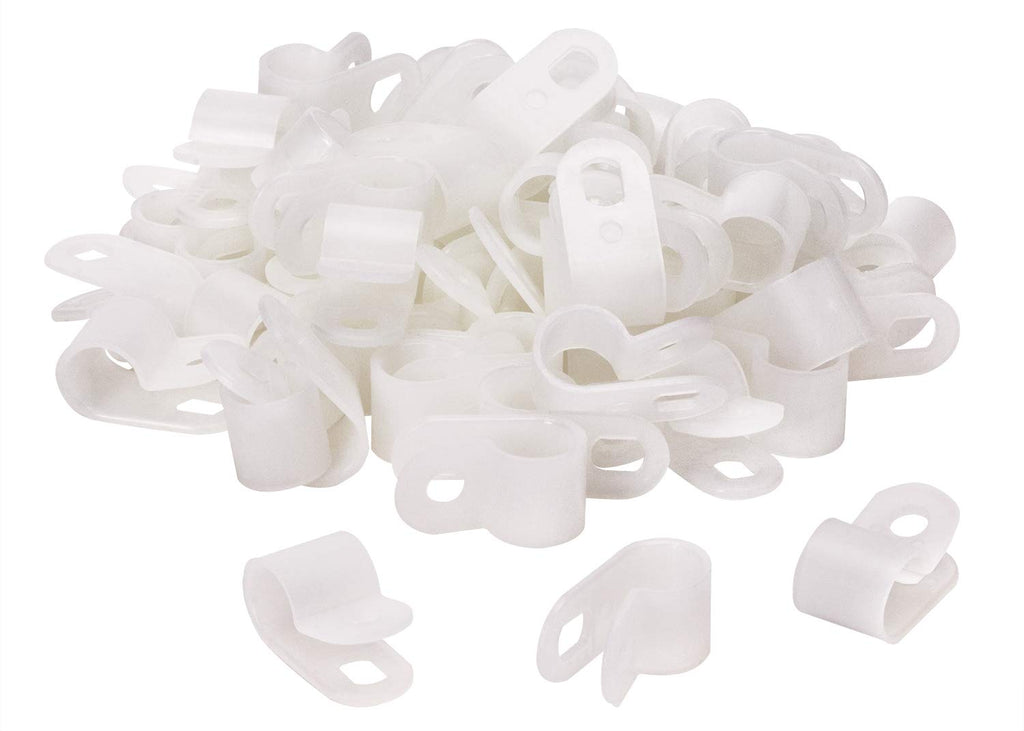  [AUSTRALIA] - Shapenty White Nylon Screw Mounting R Type Cable Clamp Fastener Plastic Wires Cord Clip Fixer Holder Organizer for 3/8 Inch /9.5mm Diameter Wire Rope Tube Management, 60Pieces/Box