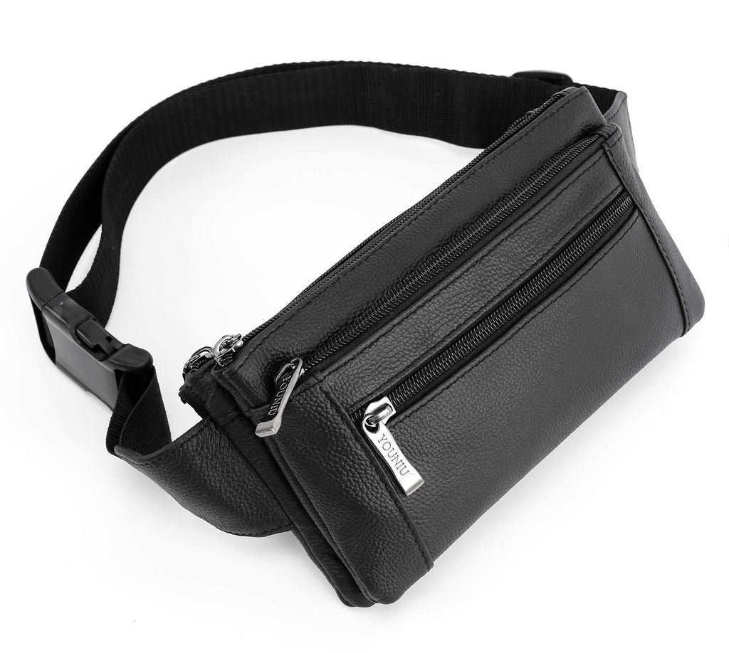 OrrinSports Leather Waist Bag Multiple Pockets Fanny Pack for Women Men Daily Life and Travel Outdoor 01#,Black - LeoForward Australia