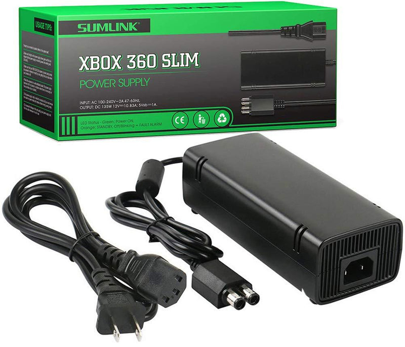  [AUSTRALIA] - [Updated Version] Power Supply Charger Cord for Xbox 360 Slim Auto Voltage (Black)