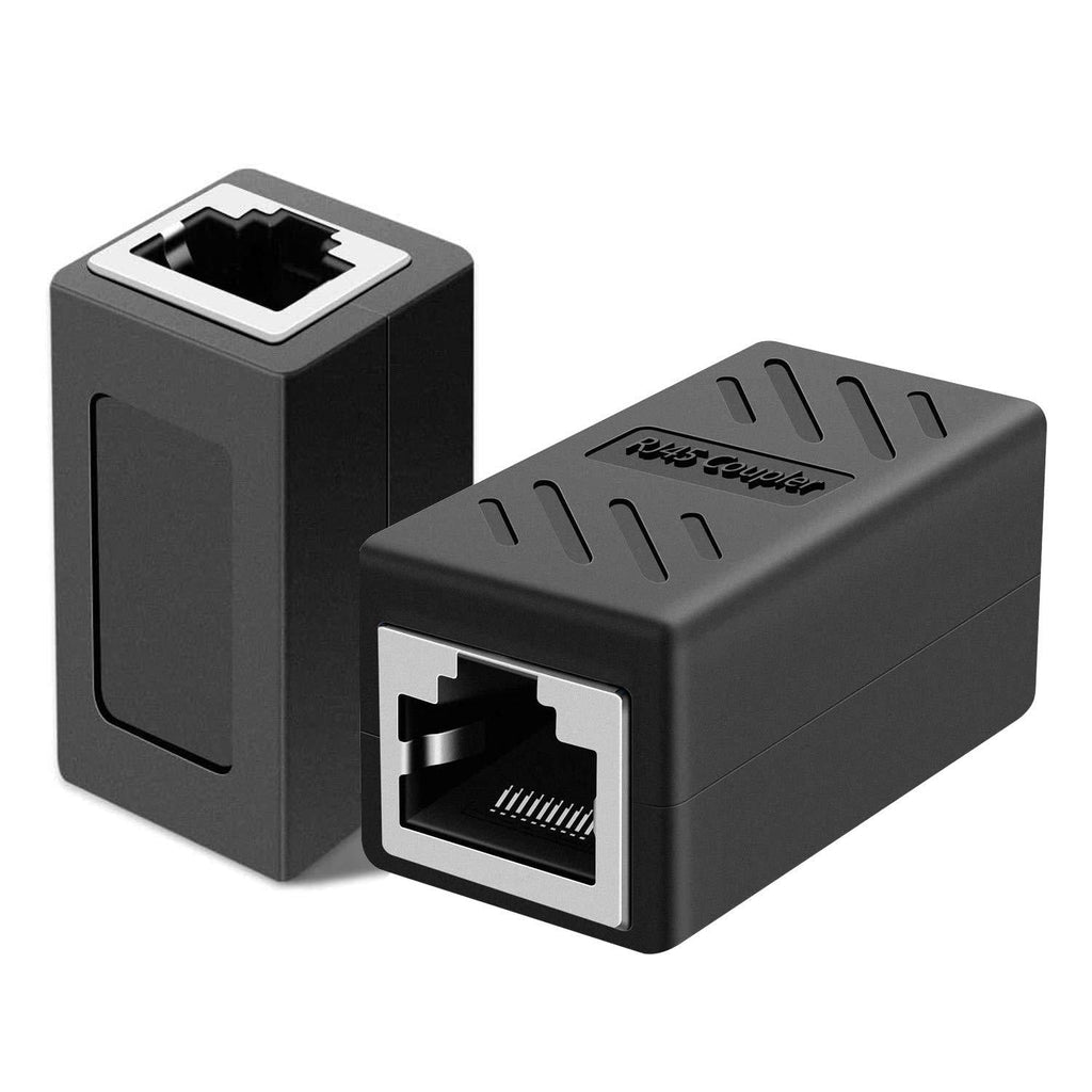 Dingsun RJ45 Coupler, 2 Pack Ethernet Inline Coupler with 4pcs RJ45 Connector Plugs, Ethernet Coupler for Cat6 Cat6e Cat7, Support 100BASE-TX (Black) Black RJ45 Coupler 2pcs - LeoForward Australia