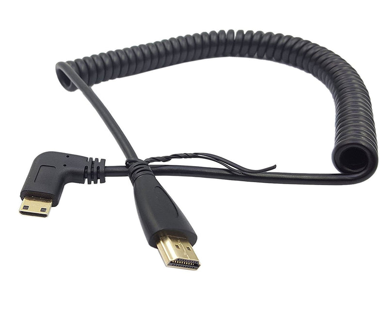 Angle 90 Degree Right Mini HDMI to HDMI,SinLoon Right Angled Mini-HDMI Male to HDMI Male Gold Plated Converter Adapter Coiled Spiral Cable,Support 3D, 1080P,1.5~10 Feet（90Mini-HDMI Right） - LeoForward Australia