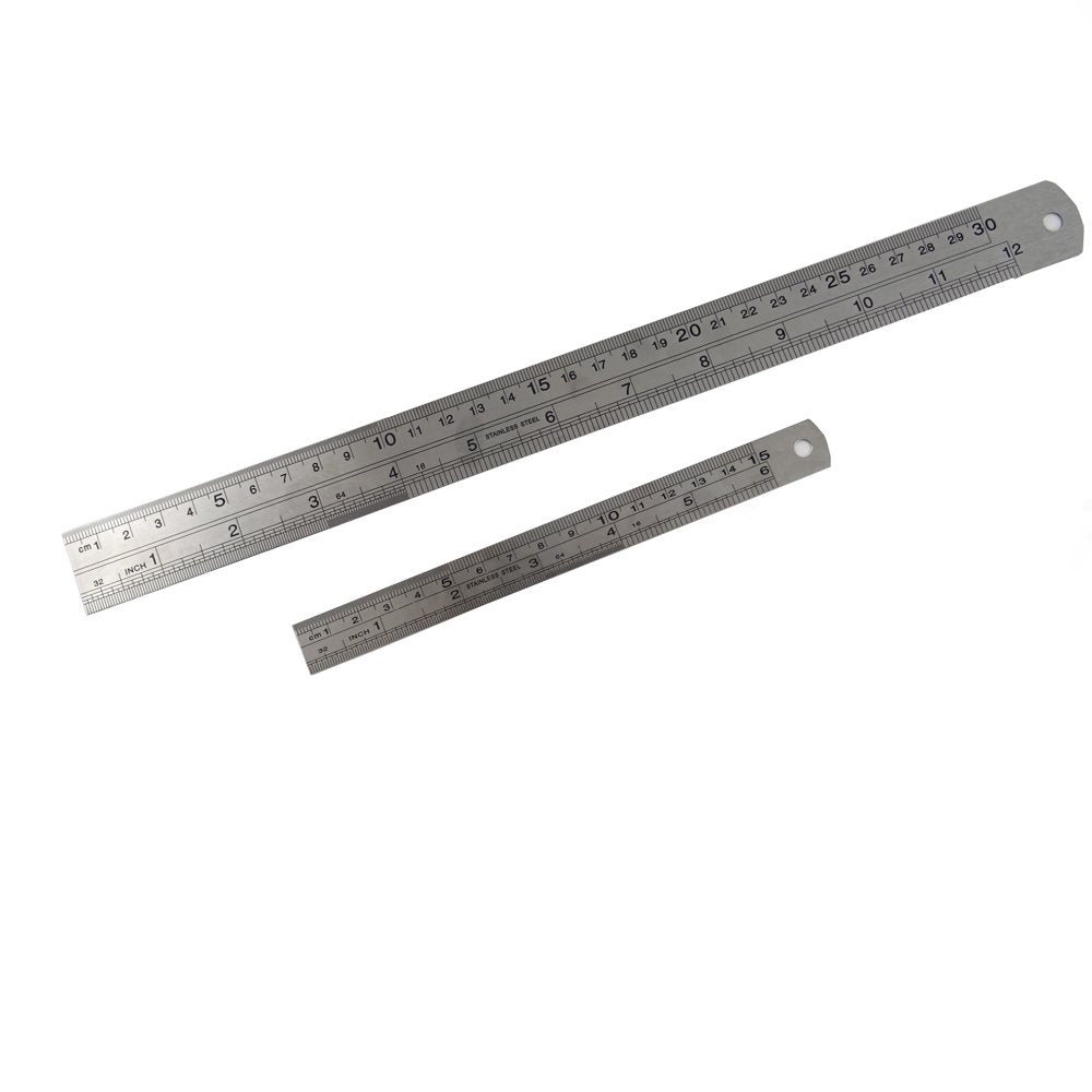  [AUSTRALIA] - Honbay Stainless Steel Ruler 12 Inch and 6 Inch Double Side Measuring Scale Mark Metal Rule For Office Woodworking Engineering