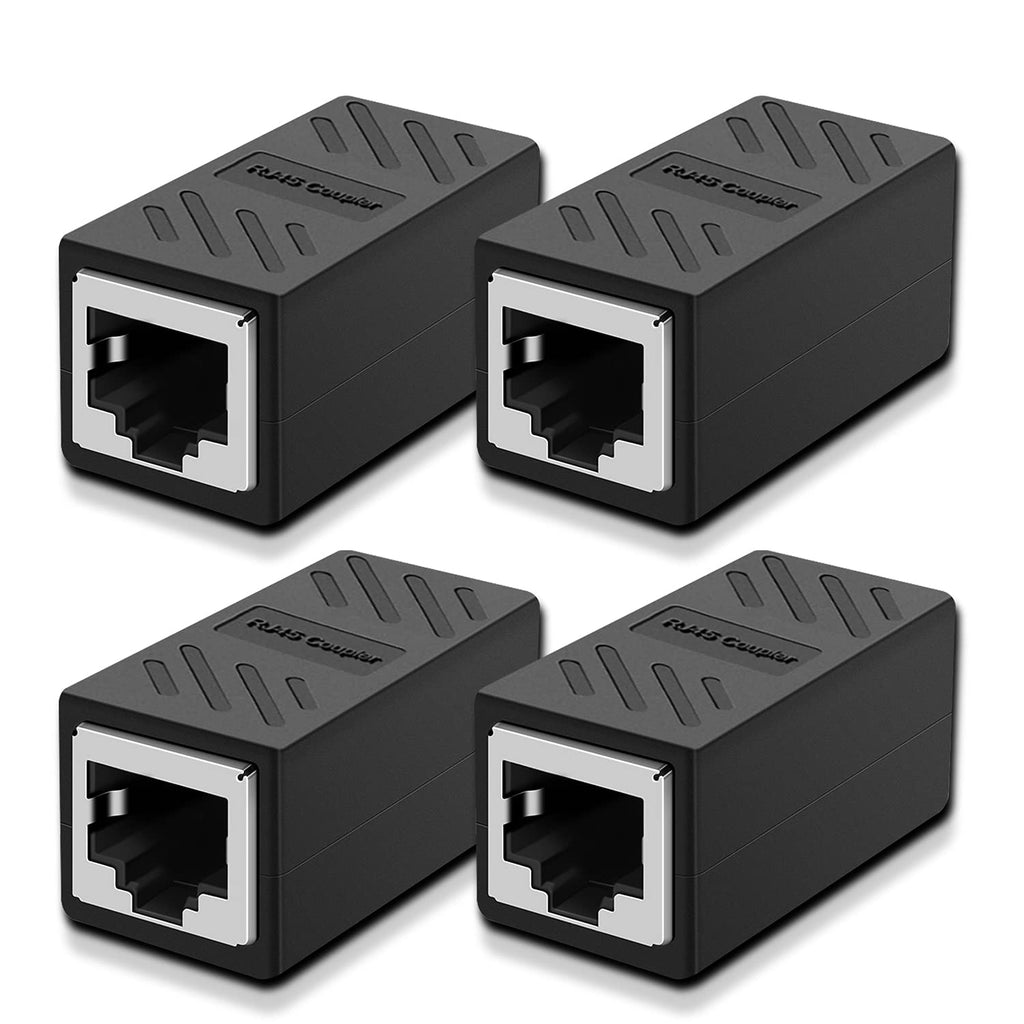 Dingsun RJ45 Coupler, 4 Pack Cat5 Coupler with 8pcs RJ45 Connector Ethernet Cable Coupler for Cat5 Cat5e Cat6 Cat6e Cat7, Support 100BASE-TX (Black-4 Pack) Black RJ45 Coupler 4pcs - LeoForward Australia