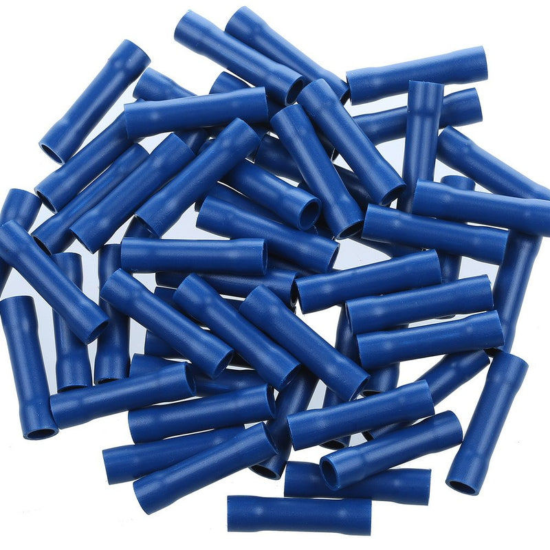  [AUSTRALIA] - AIRIC Blue Butt Connectors Crimp 100pcs 16-14AWG Butt Connector Fully Insulated PVC Wire Butt Splice Connectors, 16-14 Gauge Blue(16-14AWG) 100 pcs