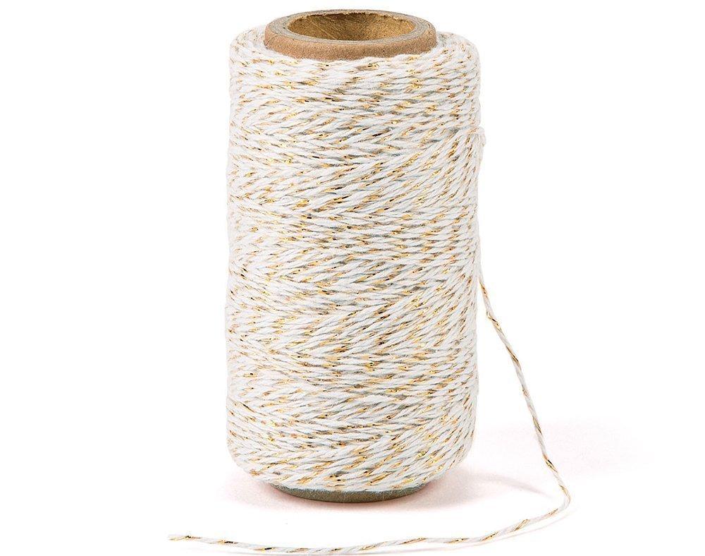 [AUSTRALIA] - 328 Feet Cotton Bakers Twine String,Gold Twine String,Gift Wrapping Holiday Twine Wedding Mothers Day Gift Twine Cotton Cord Rope Gold Metallic White Gold