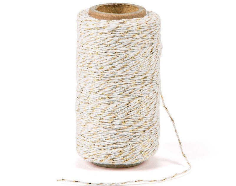  [AUSTRALIA] - 328 Feet Cotton Bakers Twine String,Gold Twine String,Gift Wrapping Holiday Twine Wedding Mothers Day Gift Twine Cotton Cord Rope Gold Metallic White Gold