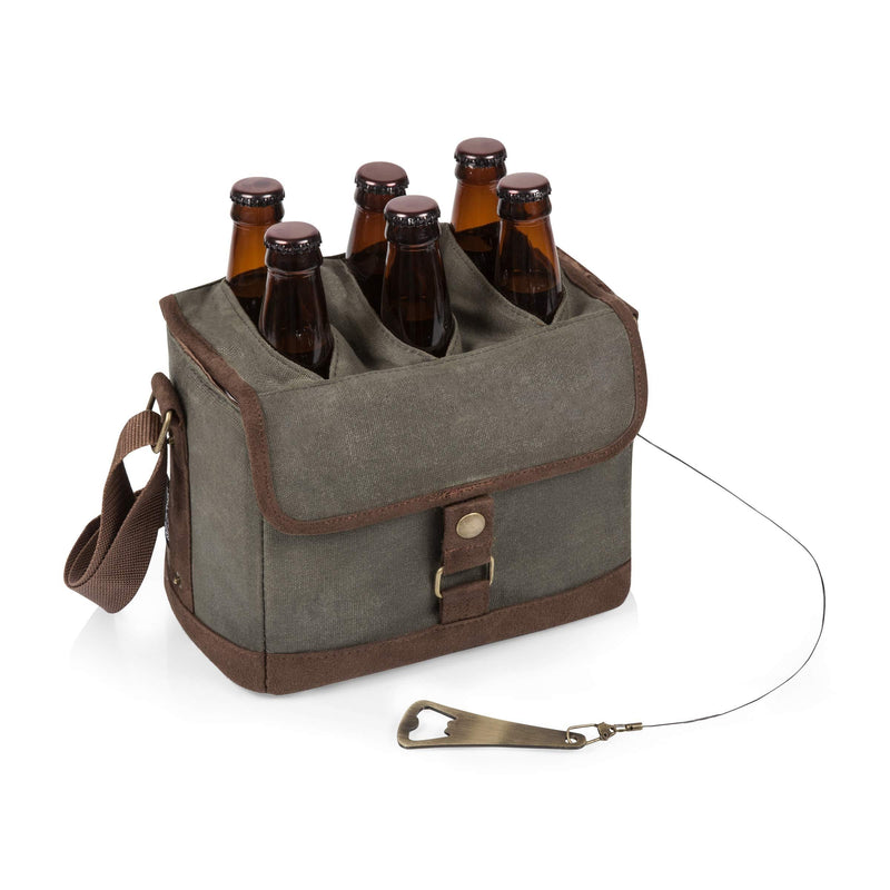  [AUSTRALIA] - LEGACY - a Picnic Time Brand 6-Bottle Beer Caddy with Integrated Bottle Opener, Khaki Green/Brown