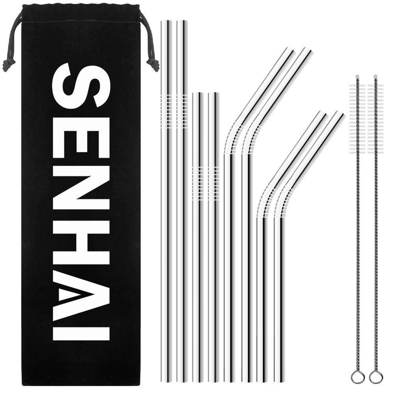  [AUSTRALIA] - SENHAI Set of 8 Stainless Steel Straws for 30oz 20oz Tumblers Cups Mugs, Metal Drinking Straw with Cleaning Brush for 30 20 Ounce Yeti Rambler Rtic Ozark Trail 8 Straws With Carry Bag