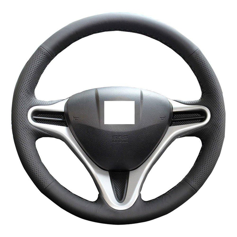  [AUSTRALIA] - Eiseng DIY Genuine Leather Steering Wheel Cover Stitch on Wrap for 2009 2010 2011 2012 2013 Honda Fit Hatchback/for 2010-2014 Honda Insight Interior Accessories(Black thread) Black leather with Black thread