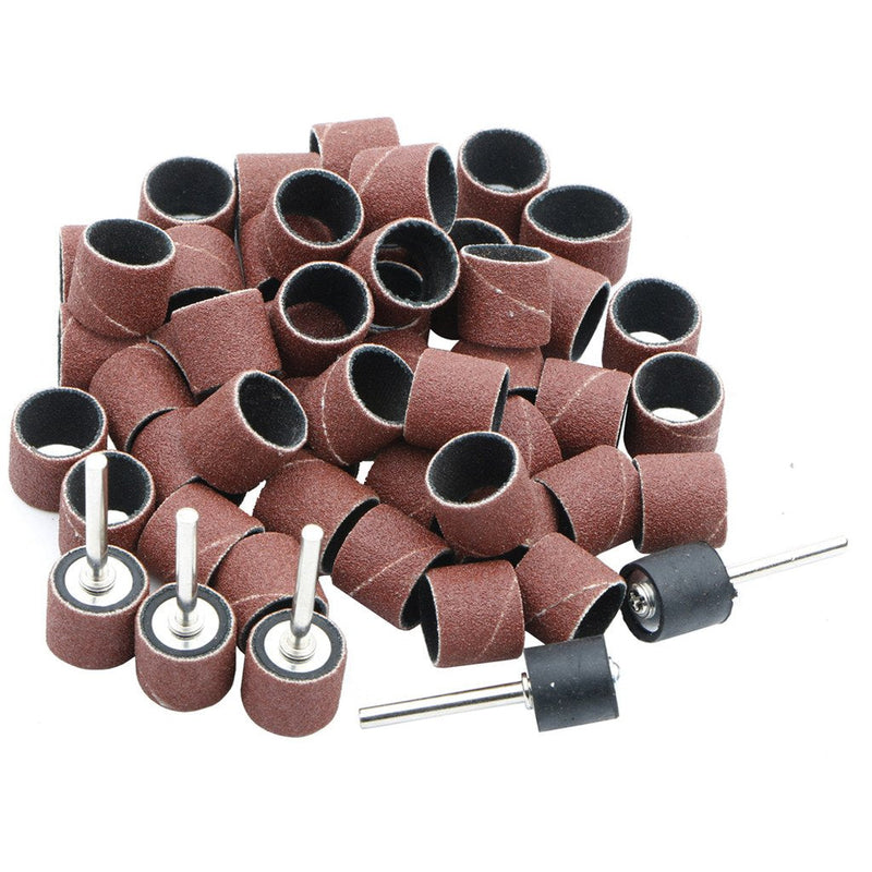  [AUSTRALIA] - 50Pcs Sanding Drum 1/2(inch) 150 Grit Sand Bands Shank Rotary Tool Kit with 5Pcs Mandrels