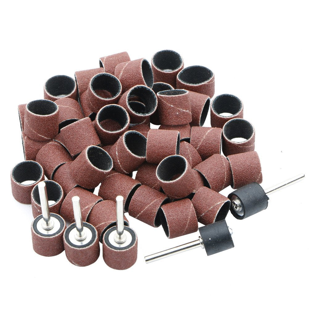  [AUSTRALIA] - 50Pcs Sanding Drum 1/2(inch) 240 Grit Sand Bands Shank Rotary Tool Kit with 5Pcs Mandrels