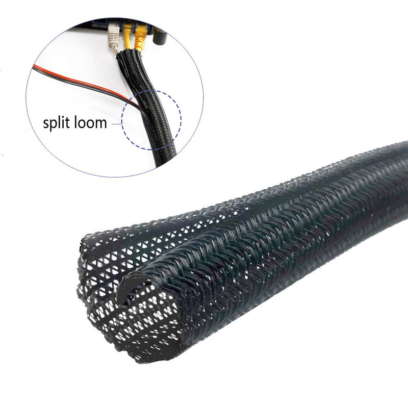  [AUSTRALIA] - Wang-Data PET Black Split Loom Braid Cable Sleeve 1/4 inch X 20ft (1/4" X 20')