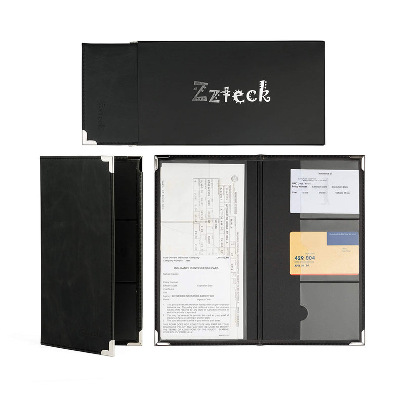 [AUSTRALIA] - Zzteck Car Registration Card Holder and Insurance - for Auto Truck Glove Box Console Documents Organizer Premium PU Black Leather Wallet Case