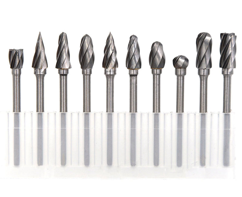 KOTVTM 10Pcs Tungsten Steel Solid Carbide Rotary Burr Tool 1/8" Shank Single Cut Fits Rotary Tool for Woodworking Drilling Carving Engraving - LeoForward Australia
