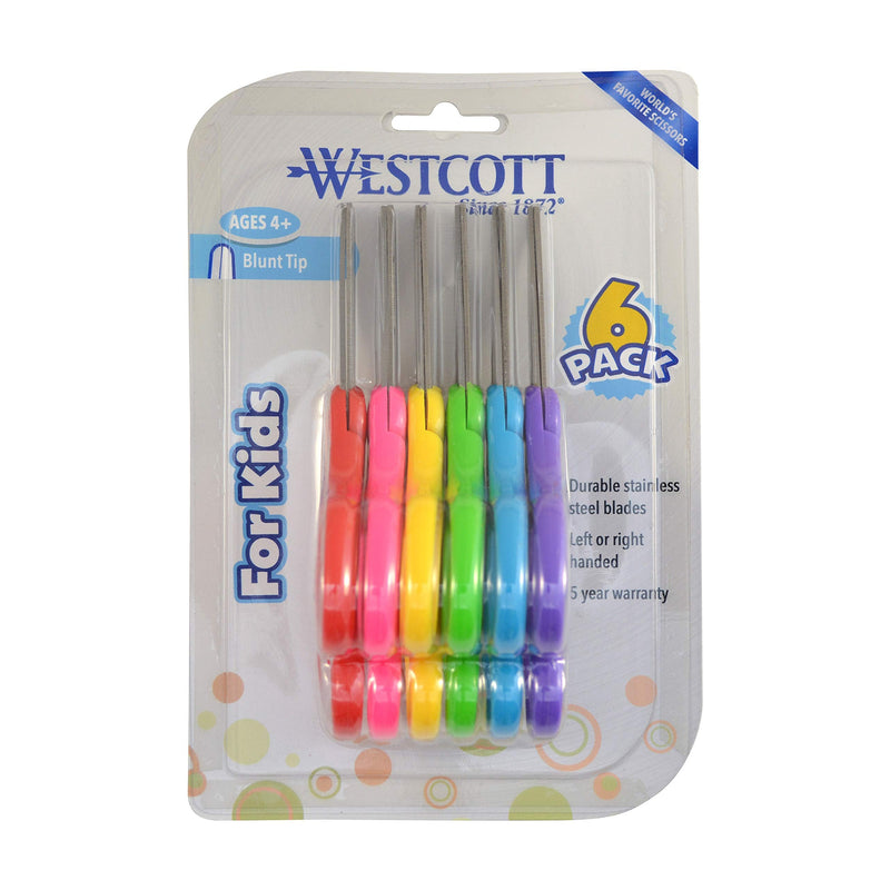  [AUSTRALIA] - Westcott Right- & Left-Handed Scissors For Kids, 5’’ Blunt Safety Scissors, Assorted, 6 Pack (16454)