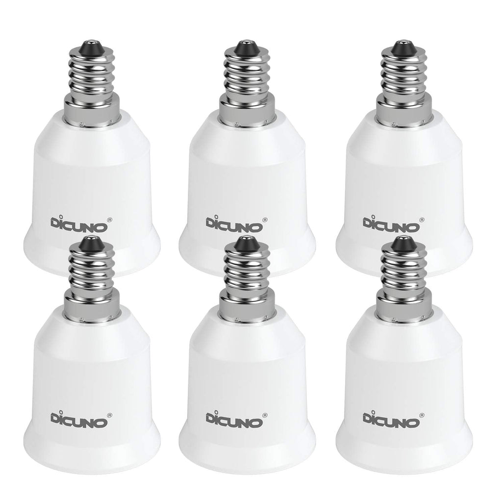  [AUSTRALIA] - DiCUNO E12 to E26 Adapter, Candelabra E12 Socket to Medium (Standard) E26 Socket Converter, LED Light Bulb Converter, 6-Pack, 200W Max, 200℃ Heat Resistant