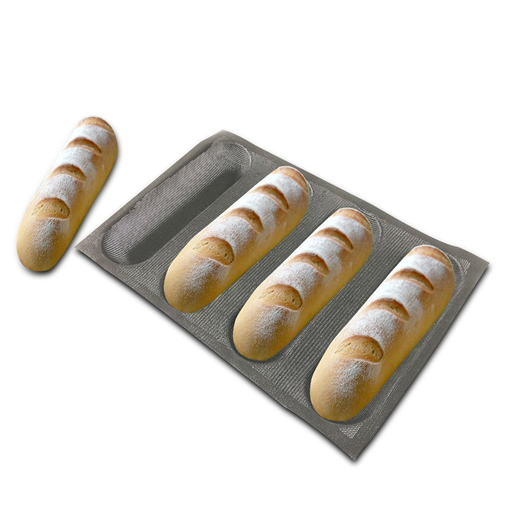  [AUSTRALIA] - Bluedrop Silicone Bread Forms For Hot Dog Baking Molds Sandwich Making Sheet 4 Cavities 9 inches Loaf Eclair Mats 4 Caves 9" Hot Dog Shape