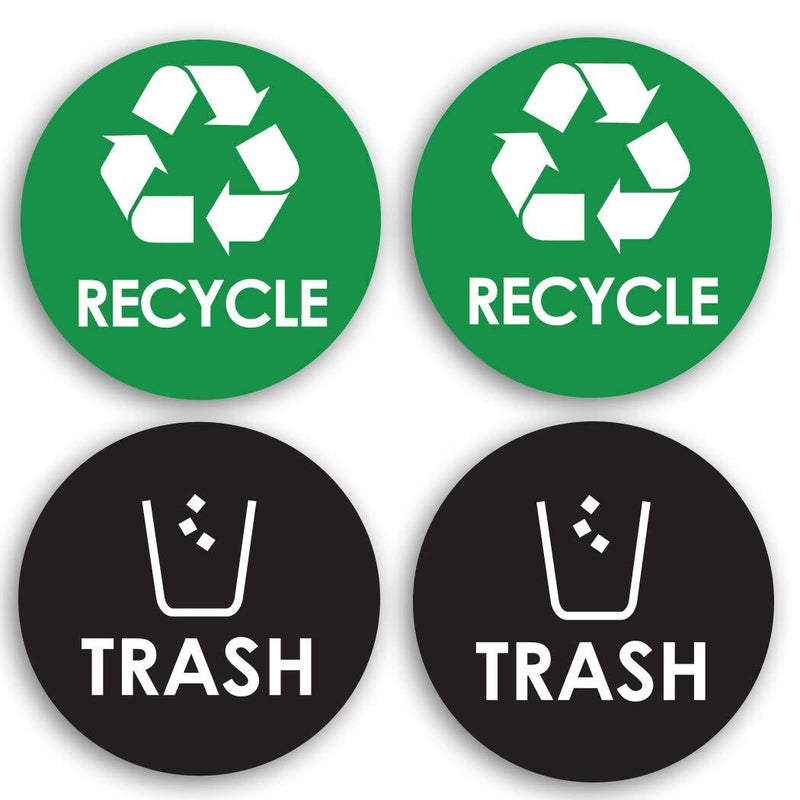Recycle Sticker Trash Bin Label - 4" x 4" Organize & Coordinate Garbage Waste from Recycling - Great for Metal Aluminum Steel & Plastic Trash Cans - Indoor/Outdoor - Home Kitchen & Office Use (4 Pack) - LeoForward Australia