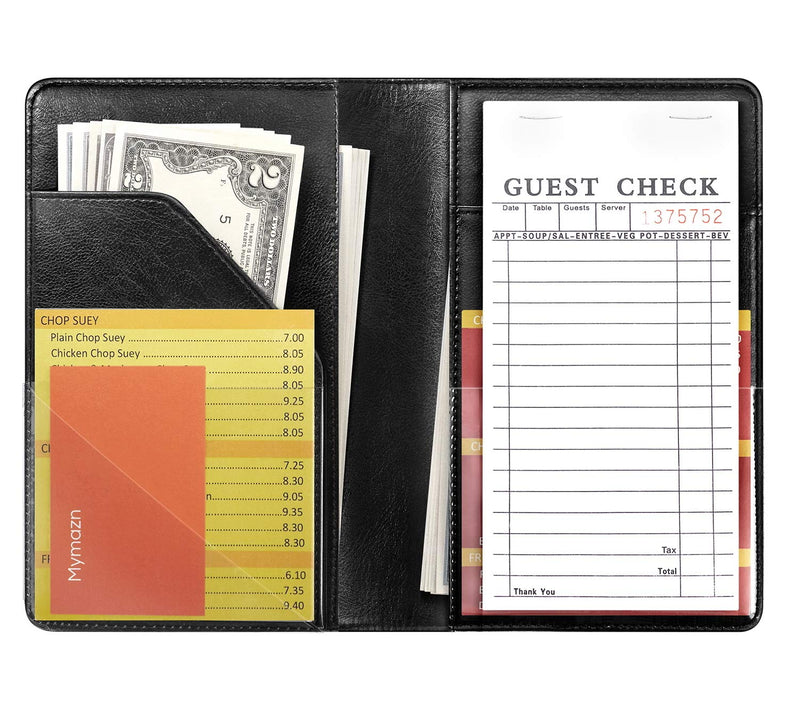  [AUSTRALIA] - Mymazn Black Server Books for Waitress Book Waiter Book Server Booklet Restaurant Waitstaff Organizer, Serving Book Guest Check Book Holder Money Pocket Fits Server Apron (Black)