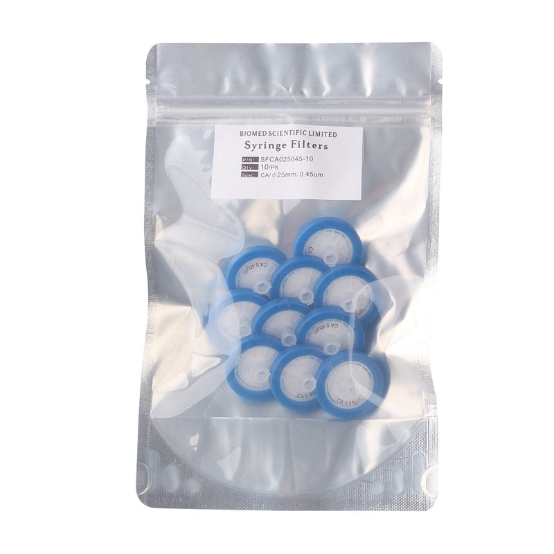 Syringe Filters CA (Cellulose Acetate) 25mm Diameter 0.45 um Pore Size Non Sterile Pack of 10 - LeoForward Australia