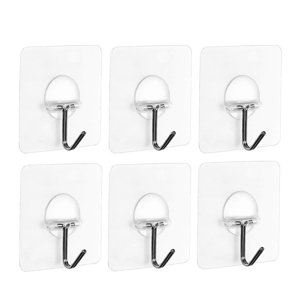 JOEONE Adhesive Wall Hooks (Max: 15LB) - Powerful Nail Free No Scratch Transparent Heavy Duty Clear Wall Hooks for Bathroom and Kitchen, Wall and Ceiling - Reusable, Washable, Waterproof (6 Pack) 6 - LeoForward Australia