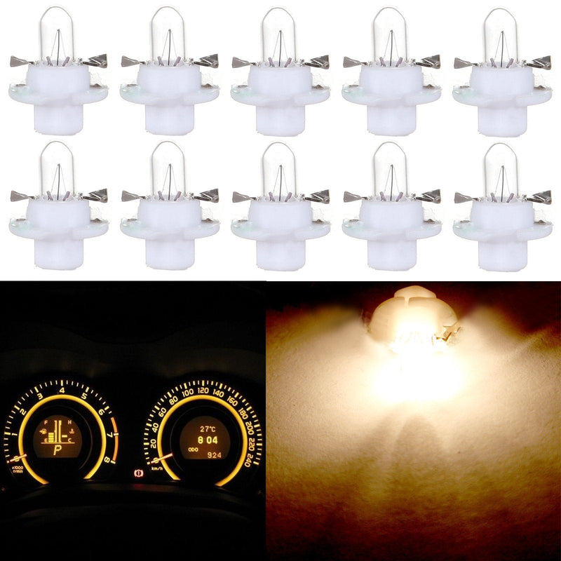  [AUSTRALIA] - cciyu 10 Pack T5 B8.4D 5050 LED SMD Warm White Replacement fit for BMW Dodge Benz Dashboard Gauge Cluster LED Light Bulbs