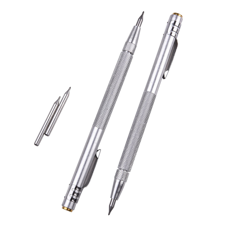  [AUSTRALIA] - IMT Tungsten Carbide Tip Scriber 2 Pack, Aluminium Etching Engraving Pen with Clip and Magnet for Glass/Ceramics/Metal Sheet, Extra 2 Free Replacement Marking Tip 2 Count (Pack of 1)