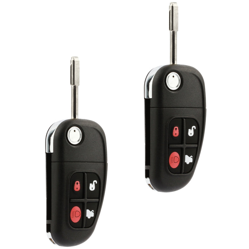 Car Key Fob Keyless Entry Remote Flip fits 2001 2002 2003 2004 2005 2006 2007 2008 Jaguar S-Type, X-Type, XJ8 (NHVWB1U241), Set of 2 j-241-flip x 2 - LeoForward Australia