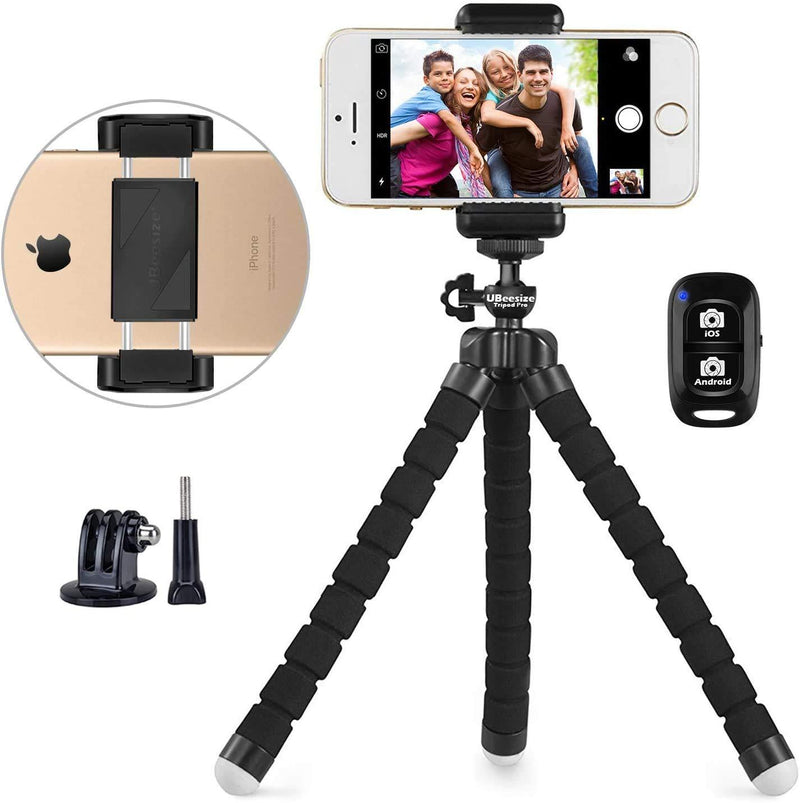  [AUSTRALIA] - UBeesize Phone Tripod, Portable and Adjustable Camera Stand Holder with Wireless Remote and Universal Clip, Compatible with Cellphones, Sports Cameras